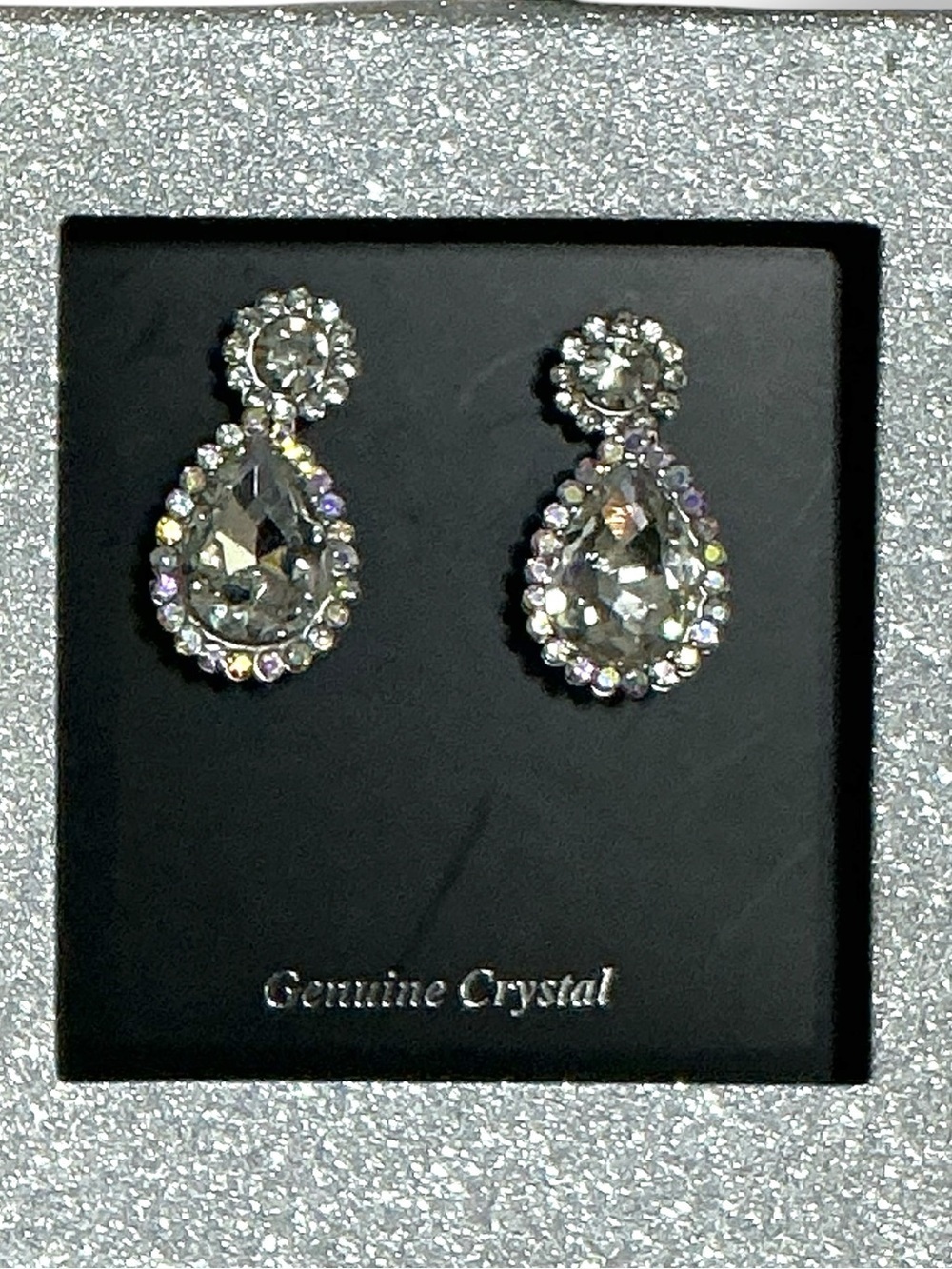 Genuine Crystal Dangle Post Earrings Faceted Sparkling Boxed NWT
